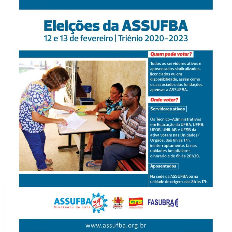 Atenção, associado! Eleições da ASSUFBA acontecem nesta quarta e quinta-feira. Participe!