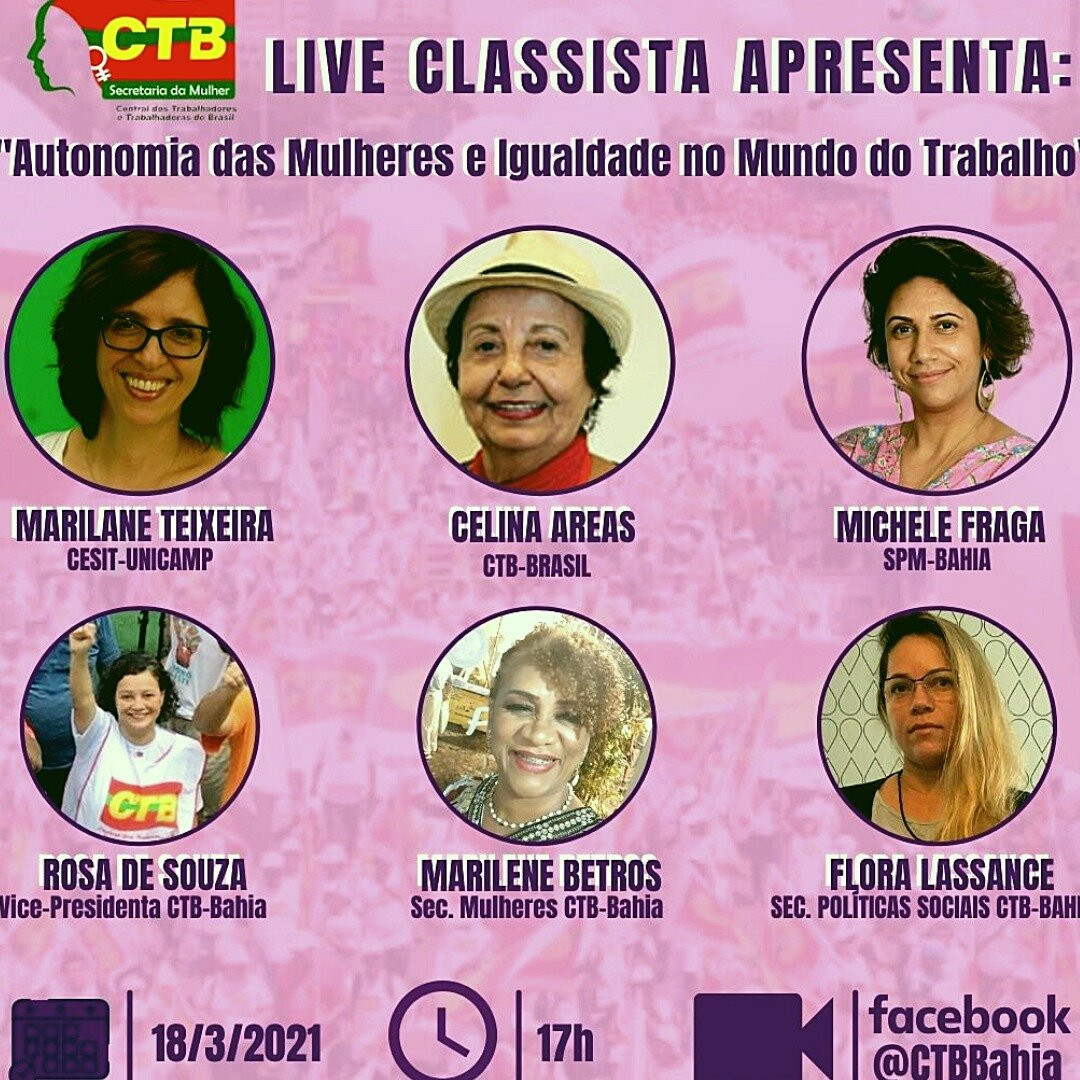 Live classista apresenta  l “Autonomia das Mulheres e Igualdade no Mundo do Trabalho”